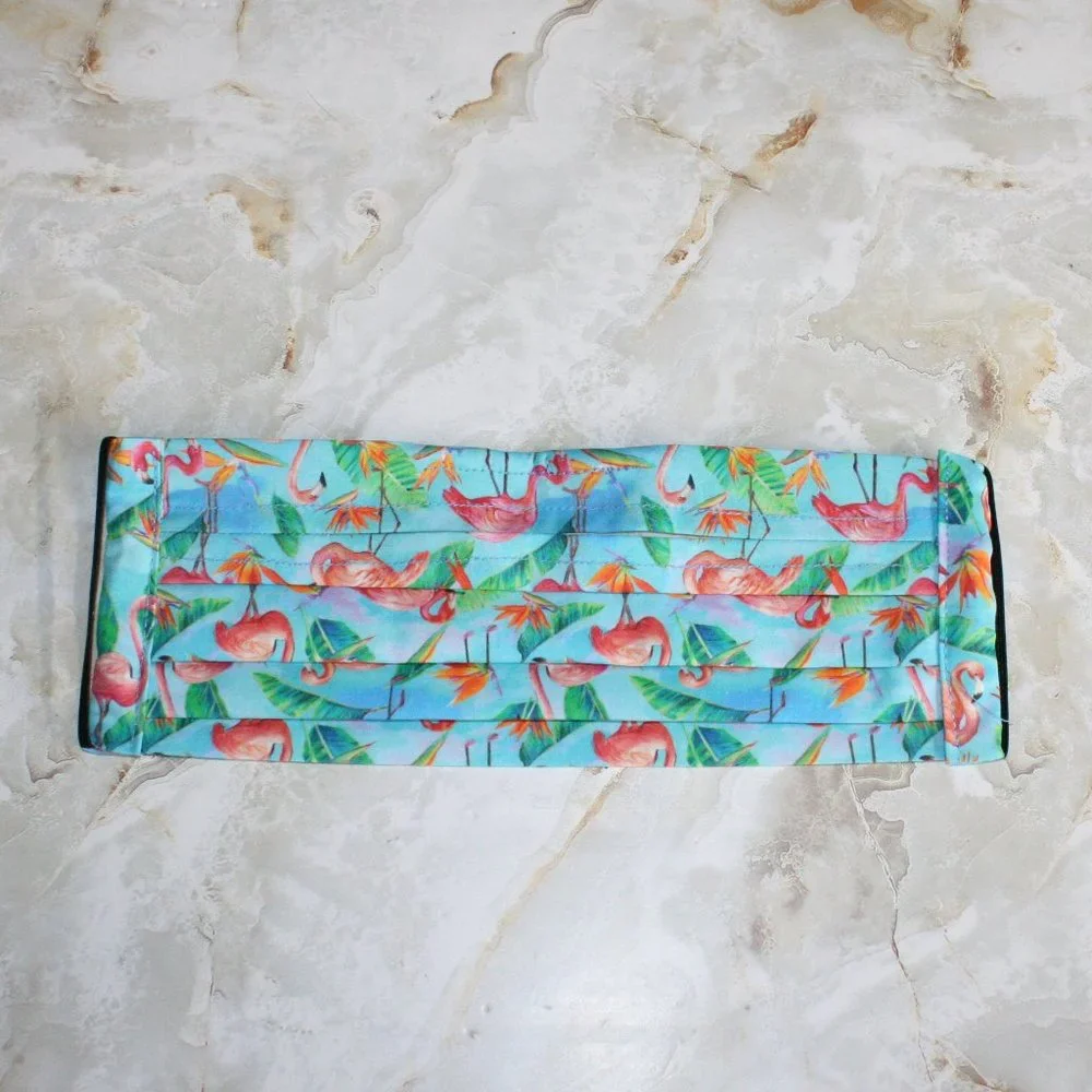 HAND CRAFTED Face Mask Blue Flamingos Adult Cloth Fabric Print - Pocket Style